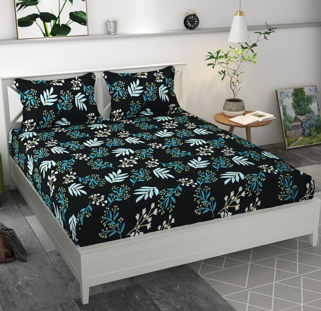 Premium MICROFIBER ELASTIC FITTED DOUBLE BEDSHEET WITH TWO PILLOW COVERS (70X76X6 Inches)