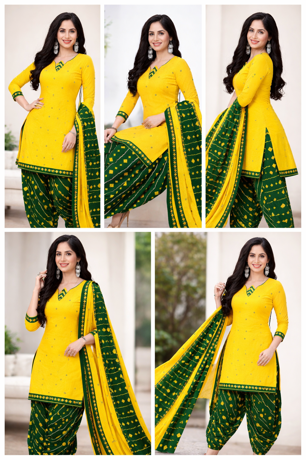 Crepe Printed Dress Material for Women & Girls (Yellow & Green)